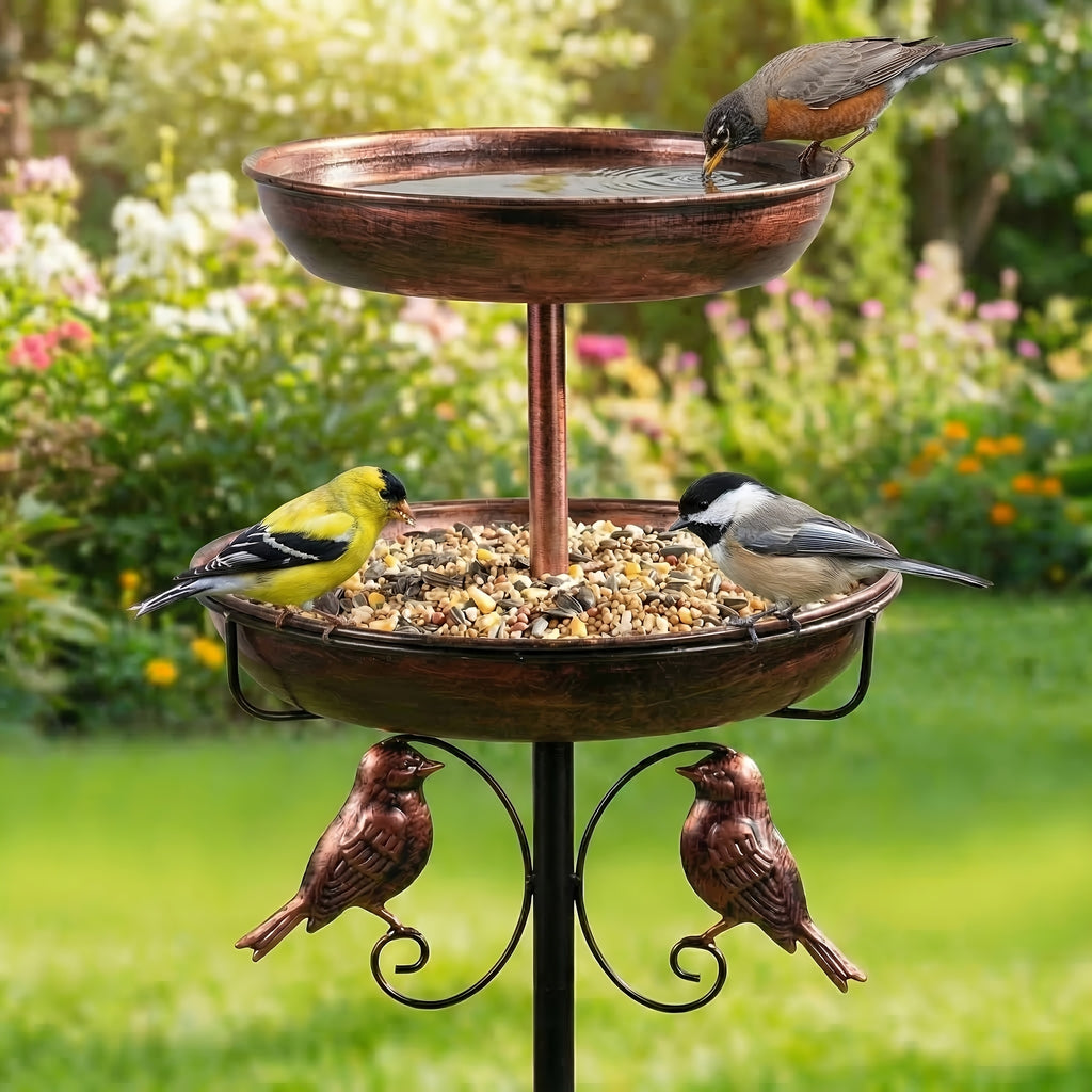 1pc 46 Inch Heavy-duty Metal Double-layer Bird Bath Tub -9.8 Feet Plus 12 Inches Double-layer Large Capacity Water Collection Feeding Basin, 5-claw Stable Base, Durable, Courtyard Decoration, Easy to Install And Clean, Multifunctional Bird Feeder