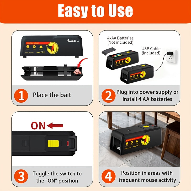 AZDELE Electric Mouse Trap, Suitable for Indoor And Outdoor Use, Reusable, 2800V Instantly Kilmice, Effectively Controls Pests, And Provides Quick Extermination. Suitable for Homes, Living Rooms, Kitchens, Garages, Yards, Etc.