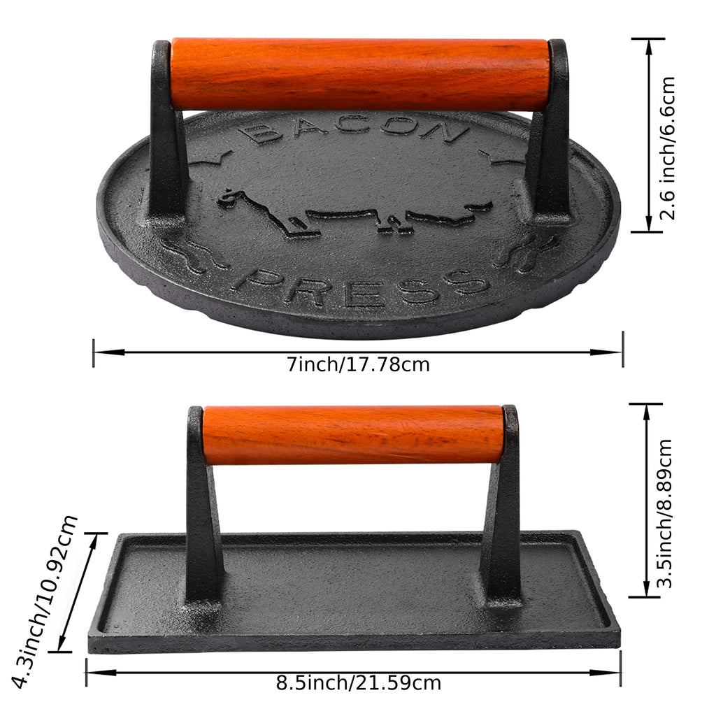 Vivicreate Heavy-Duty Cast Iron Bacon Press - Even Weight Distribution For Perfectly Seared Bacon, Steak & Sandwiches, Durable Grill Press For Indoor & Outdoor Cooking