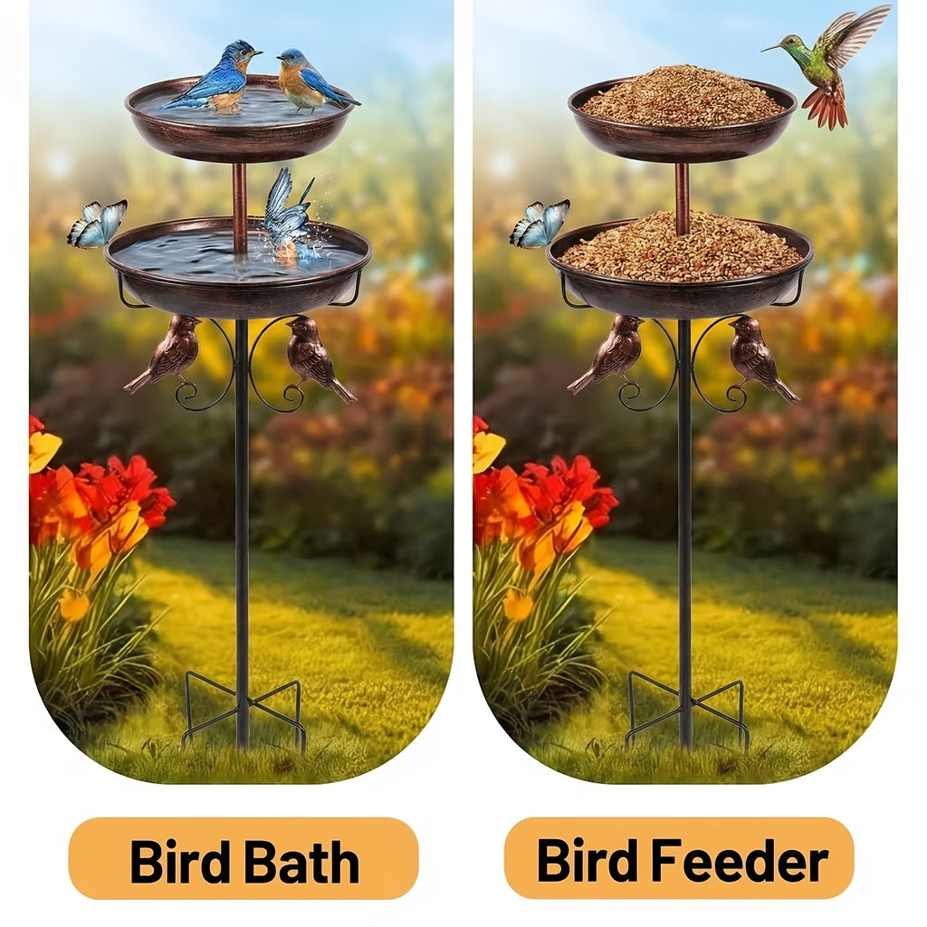 1pc 46 Inch Heavy-duty Metal Double-layer Bird Bath Tub -9.8 Feet Plus 12 Inches Double-layer Large Capacity Water Collection Feeding Basin, 5-claw Stable Base, Durable, Courtyard Decoration, Easy to Install And Clean, Multifunctional Bird Feeder