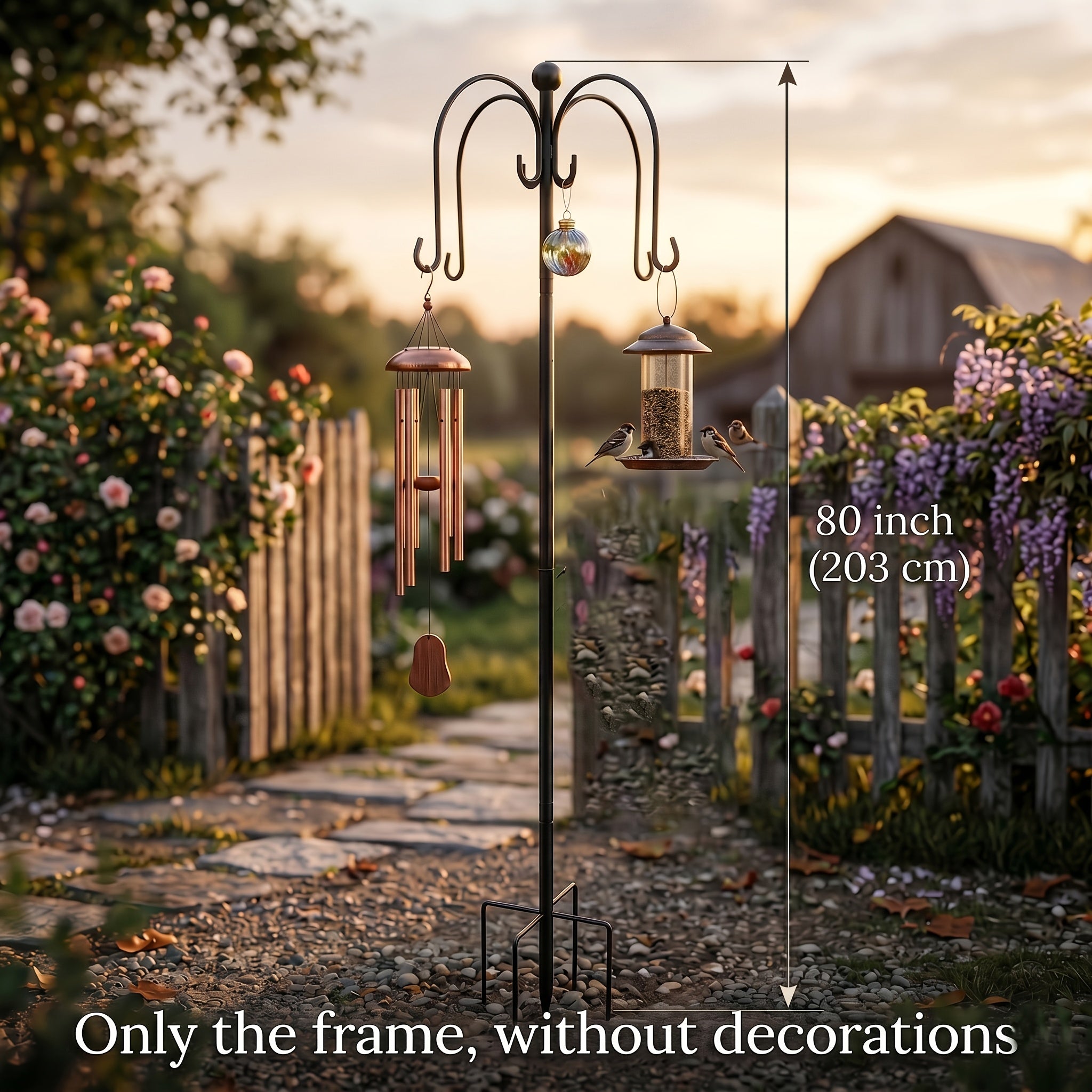 Pro 88"/80.9in Shepherd Hook - Windproof Anti-Tip Base & 4 Heavy-Duty Hooks (for Planters, String Lights, Wedding Arch Decor)