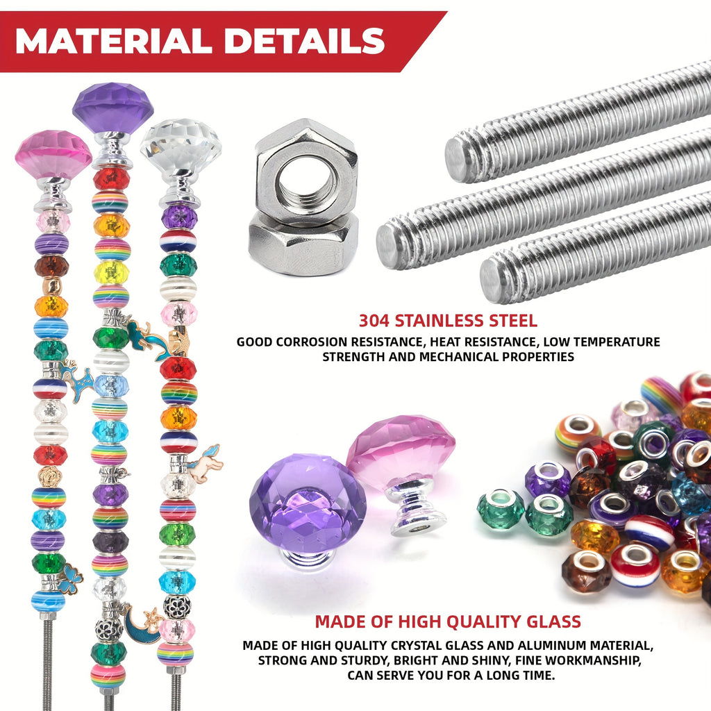 129pcs Garden Stakes Decorative Beaded Garden Stakes with Crystal Stopper Top Round Glass Bead Silver Bail Bead with Pendant Silver Bead for Outdoor Decoration