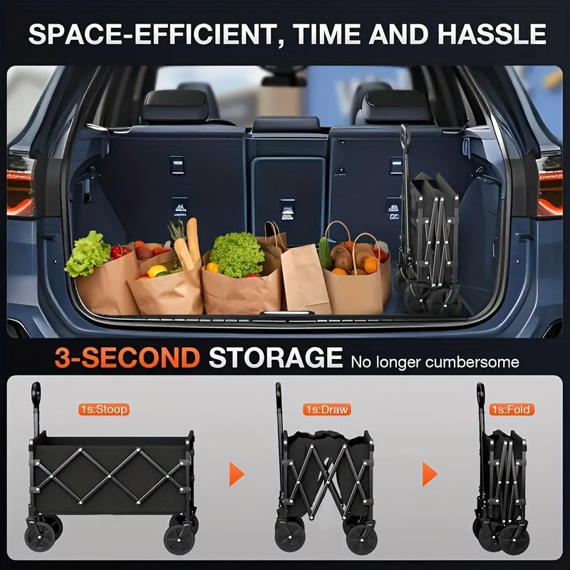 220/450/680 Pounds Heavy-Duty All-Terrain Multi-Functional Foldable Cart, Stainless Steel Frame, Suitable for Camping, Gardening, Beach Activities, Shopping, Carrying Garden Tools, Transport Cart, Perfect for Holiday Gatherings And Parties