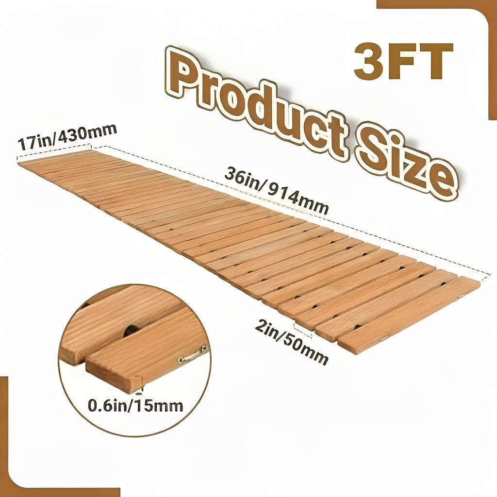 PIYPIY 3FT-16FT Roll-Out Wooden Garden Walkway with Rust-Resistant Steel Wire And Non-Slip Texture, Pavers for Outside Walkway - Suitable for Garden Additions, Backyard Decor, Poolside - Durable Wooden Walkway