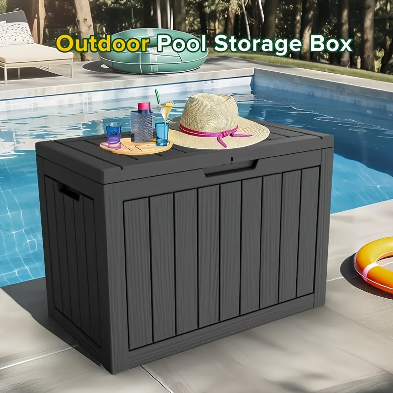 46Gallon Deck Box WOOD GRAIN Outdoor Storage Box, Weatherproof And UV Resistant, Resin Package Delivery And Storage Box With Lockable Lid For Patio Furniture Cushions, Pool Accessories, Perfect Gift For Halloween, Christmas, Thanksgiving, Box