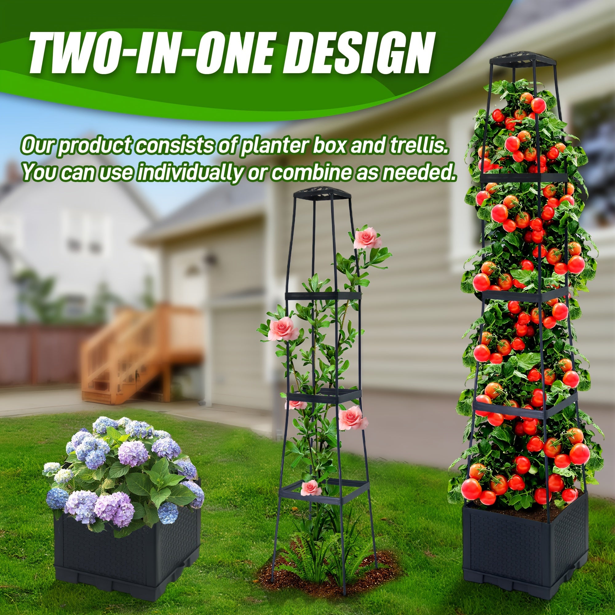 2 Pack 57Inch Tomato Planter Box With Trellis Self-Watering Tomato Cage With Trapezoidal Trellis Climbing Plants In Patio Garden Indoor Outdoor