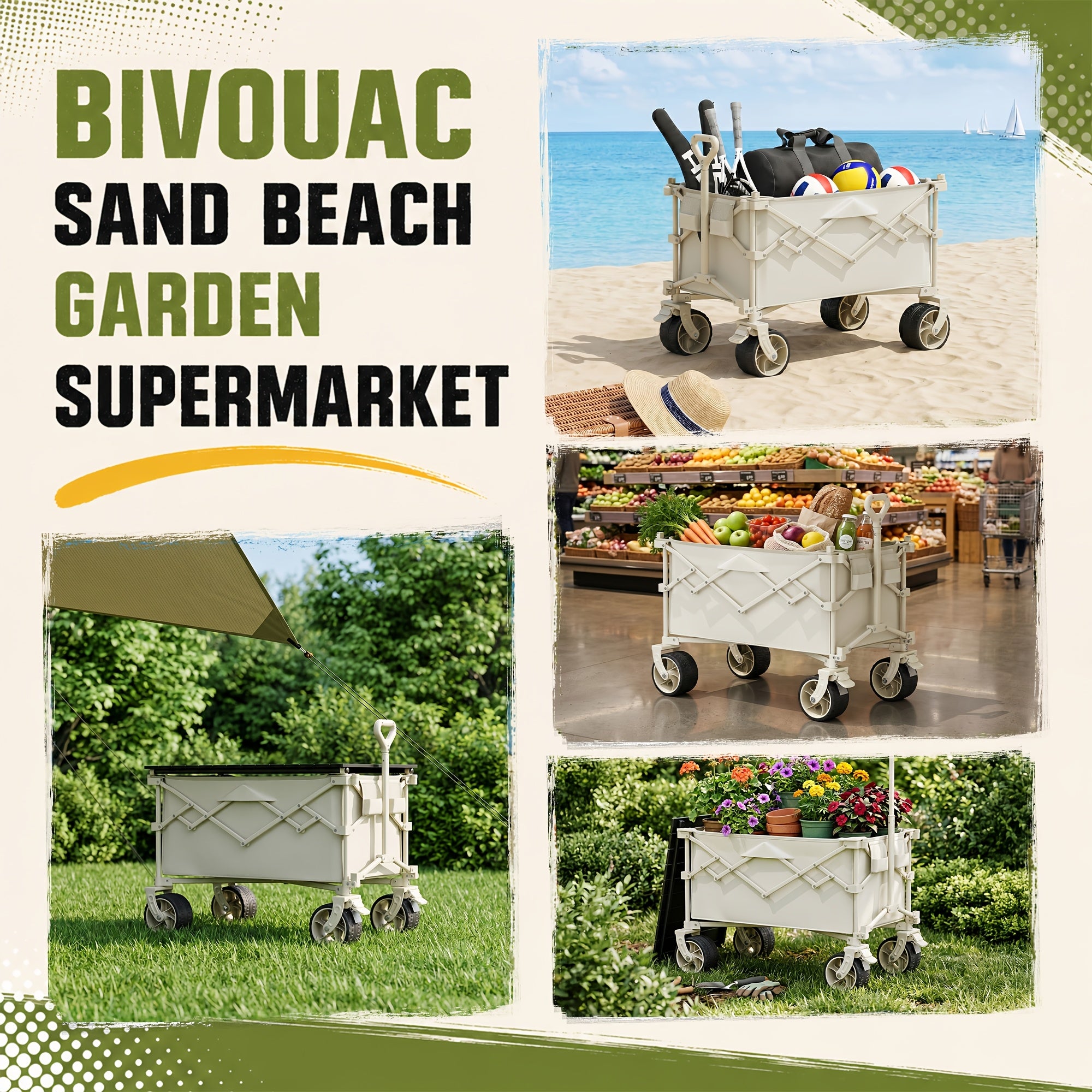 Collapsible Wagon Cart with Canopy And Bamboo Tabletop - Portable Utility Garden Cart for Camping And Outdoor Activities,  Tailgating Supplies, Foldable Design, Compact Storage, Easy Assembly, Sturdy Frame, Event Organizers