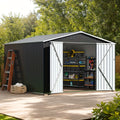 5x3FT 10x10FT Outdoor Storage Shed, Large Garden Shed, With Slooping Roof And Vent, Updated Reinforced And Lockable Doors, Metal Storage Shed For Patiofor Backyard, Patio, Garage, Lawn, Grey