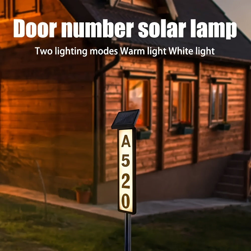 Solar Pillar Sign Light with Address Glow, LED Doorplate Light, Featuring Faster-Charging Upgraded Battery, Switchable White/Warm Light, No Wiring Needed, Auto-On at Night, IP44, Suitable for Homes, Businesses, Factories, Etc