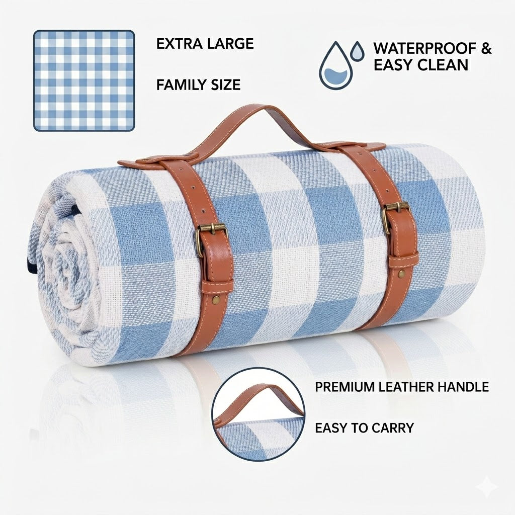 80'x 80' Picnic Blanket Extra Large, Waterproof and Foldable Beach Blanket, 3-Layer Outdoor Blanket for 6 to 8 Adults, for Camping, Park, Beach, Grass, Indoors... Non-Food Direct Contact
