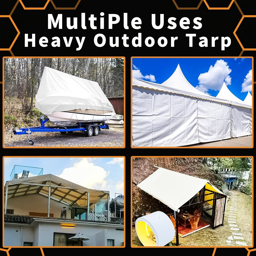 [Waterproof Outdoor Tarpaulin] Extra Thick 14 Mil Poly Tarp Cover Waterproof Snow Rain Resistant Poly White Tarpaulin With Grommets And Reinforced Edges For Outdoor Camping Pool Cover Tear And Rip Resistant Poly Tarpaulin