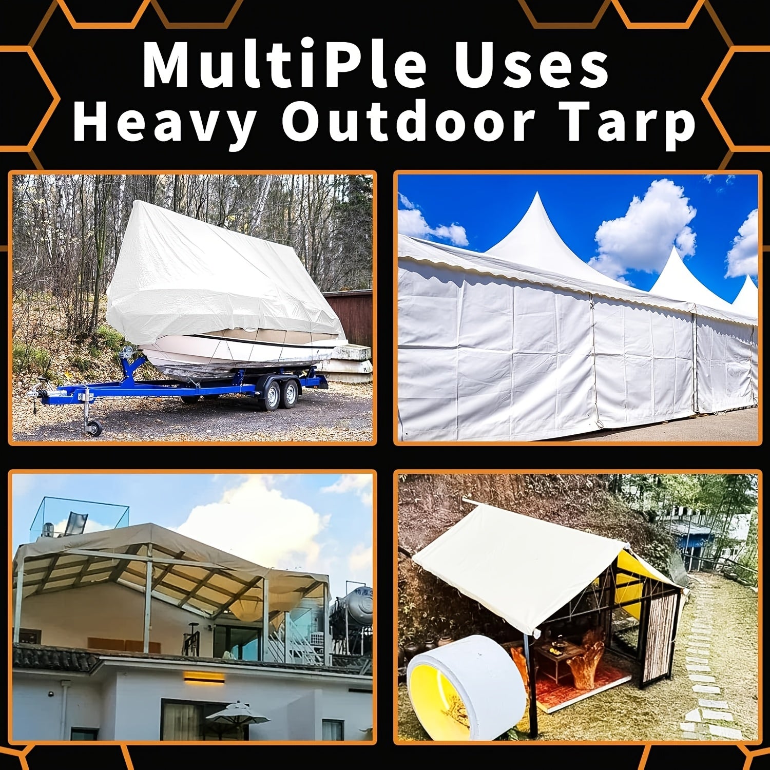 [Waterproof Outdoor Tarpaulin] Extra Thick 14 Mil Poly Tarp Cover Waterproof Snow Rain Resistant Poly White Tarpaulin With Grommets And Reinforced Edges For Outdoor Camping Pool Cover Tear And Rip Resistant Poly Tarpaulin