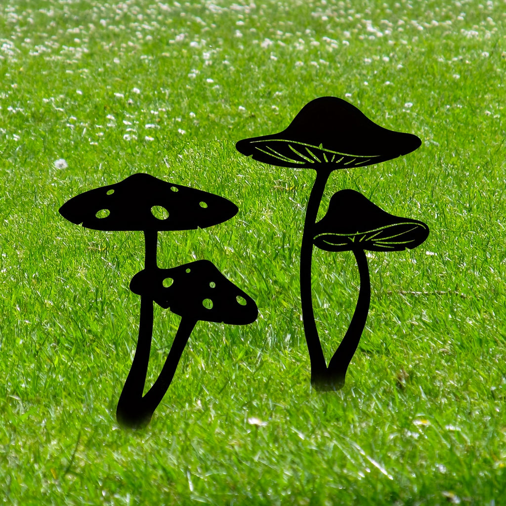 2pcs Metal Mushroom Garden Stakes, Metal Mushroom Silhouette Statue Decorations, Outdoor Decorative Garden Statue Stake, Garden Decor, Yard Decor, Lawn Decor