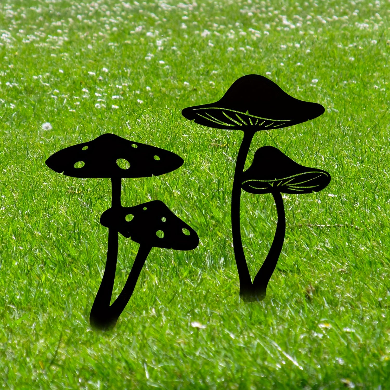 2pcs Metal Mushroom Garden Stakes, Metal Mushroom Silhouette Statue Decorations, Outdoor Decorative Garden Statue Stake, Garden Decor, Yard Decor, Lawn Decor