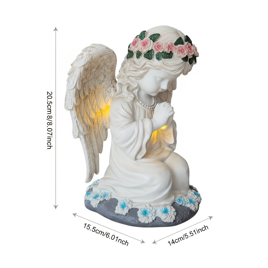 Solar Angel Garden Statue, Outdoor Lawn Decor Figurine Light, Resin Flower Sculptures with LED Lights, Art Housewarming Ornament Gift for Yard Fairy Backyard Lawn Patio Porch Balcony