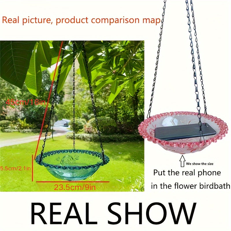 Elegant Hanging Bird Feeder with Chain - Durable PVC, Ideal for Outdoor Gardens & Balconies, Attracts Various Bird Species with Water-Filled Basin, Bird Feeders for Outside