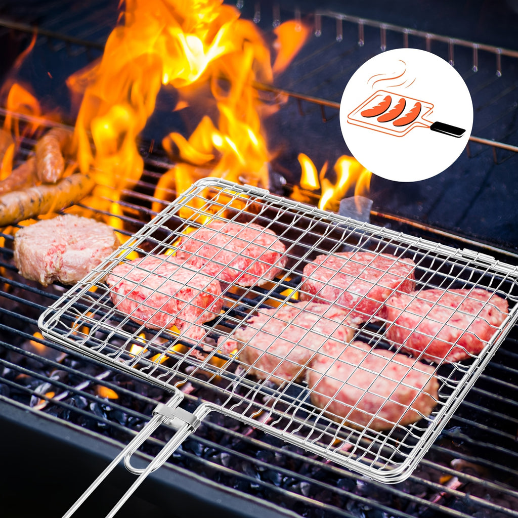 Stainless Steel BBQ Grill Basket - Large, Foldable & Portable for Fish, Shrimp & Vegetables - Perfect for Outdoor Camping, Picnics & Parties - Easy to Clean father gift