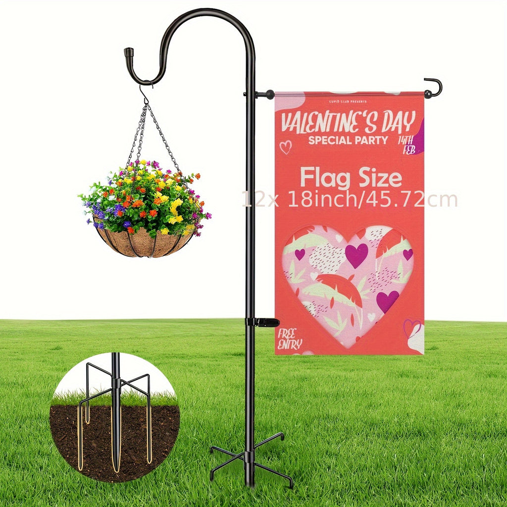 Fekyaeta Garden Flag Holder Stand And Shepherds Hooks, 47 Inch Height with 1/2 Inch Thick Metal Garden Flag Pole-Outdoor Lawn Yard Flag Holder Stake for Small Flag 12x18, Solar Lights-Mini Flag Holder