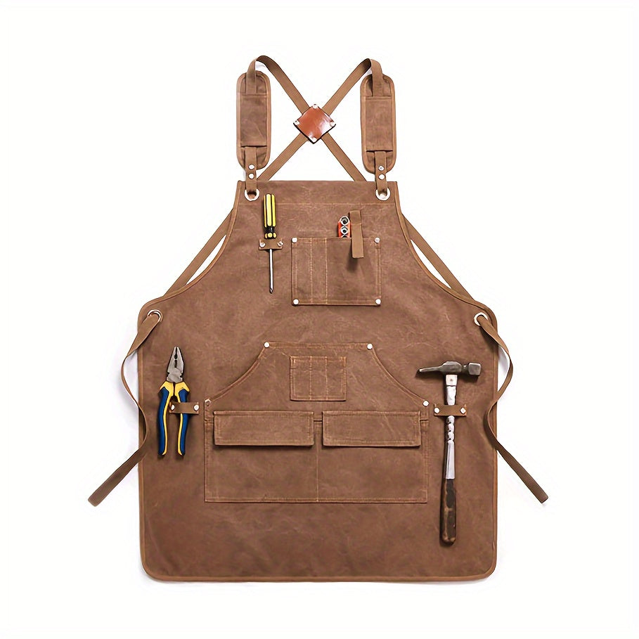 Woodworking Apron for Men with 9 Tool Pockets, Heavy Duty Waxed Canvas Apron, Gifts for Men, Adjustable Cross Back Straps - Suitable for Workshop Mechanics, Technicians, Carpenters, Blacksmiths, And Gardeners