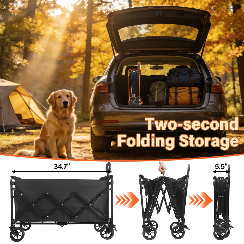 360/ 520/580/600 Lbs Collapsible Wagon Cart with Wheels Foldable - Folding Utility Heavy Duty Wagons Carts for Grocery Sports Garden Shopping Camping