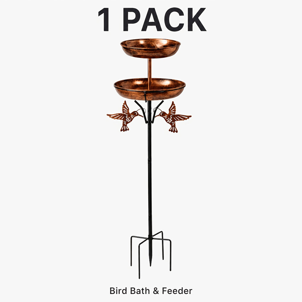 44-Inch Heavy Metal Double-Layer Bird Bath, Large Capacity Water And Food Bowl, Five-Claw Stable Base, Rust-Resistant, Durable And Easy to Install, Retro Bronze Outdoor Garden Decor, Multi-Functional Bird Feeder
