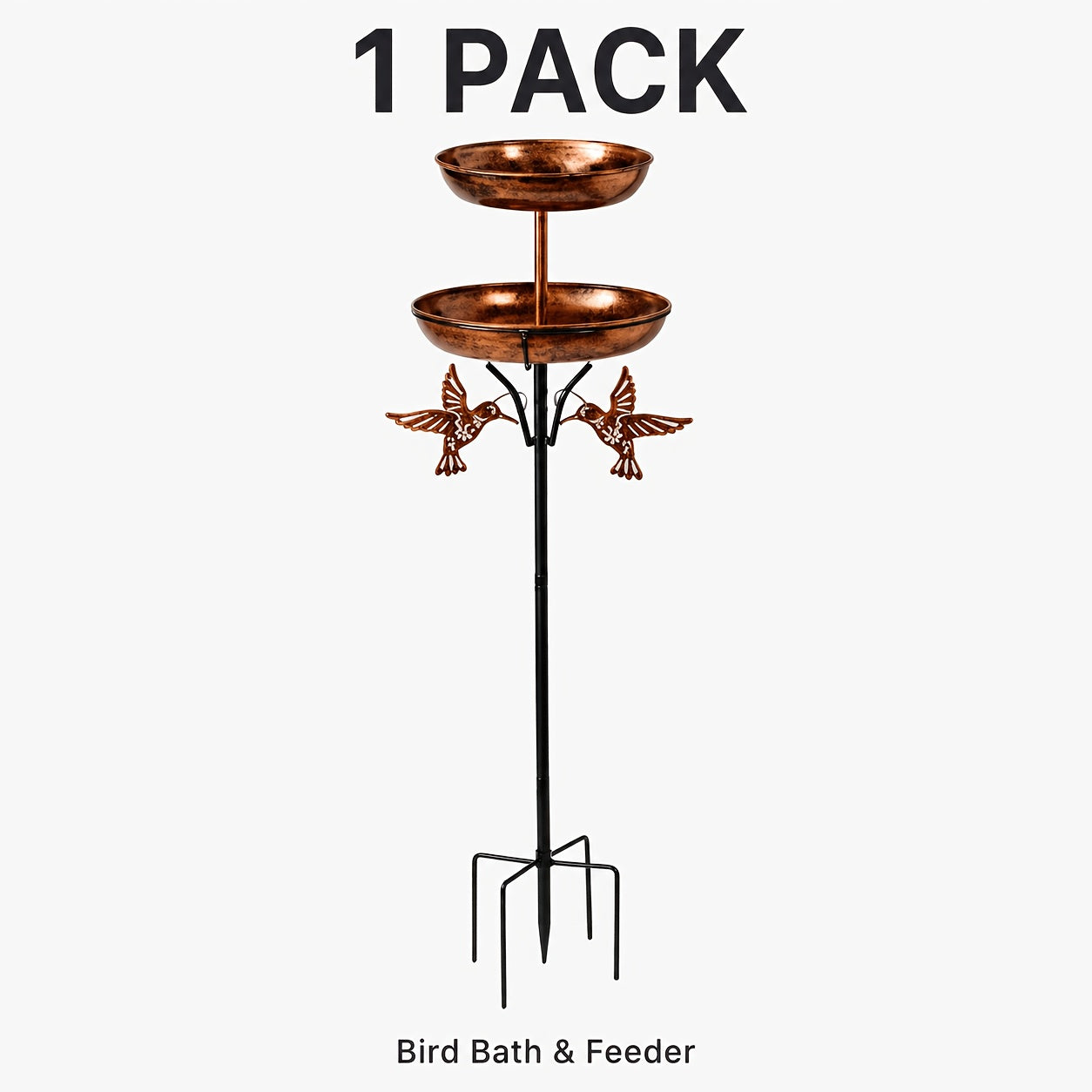 44-Inch Heavy Metal Double-Layer Bird Bath, Large Capacity Water And Food Bowl, Five-Claw Stable Base, Rust-Resistant, Durable And Easy to Install, Retro Bronze Outdoor Garden Decor, Multi-Functional Bird Feeder