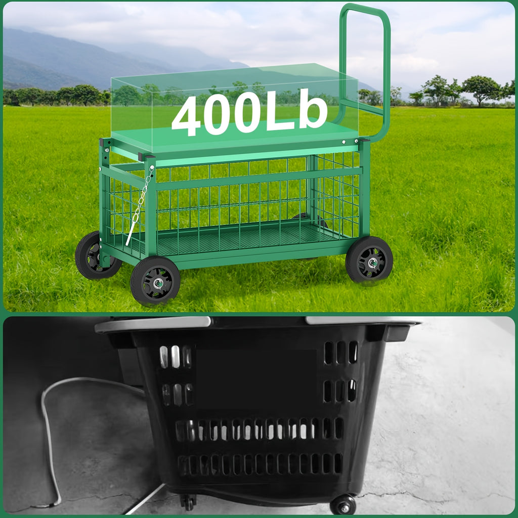 Wheeled Garden Work Seat Cart, Upgraded Heavy-Duty Gardening Cart with Seat, Two-Sitting Positions Garden Cart, Gardening Tool Storage, Ergonomic Design, No Electricity Needed, Suitable for Gardening Workers and Enthusiasts, Middle-Aged and Elderly, Men,
