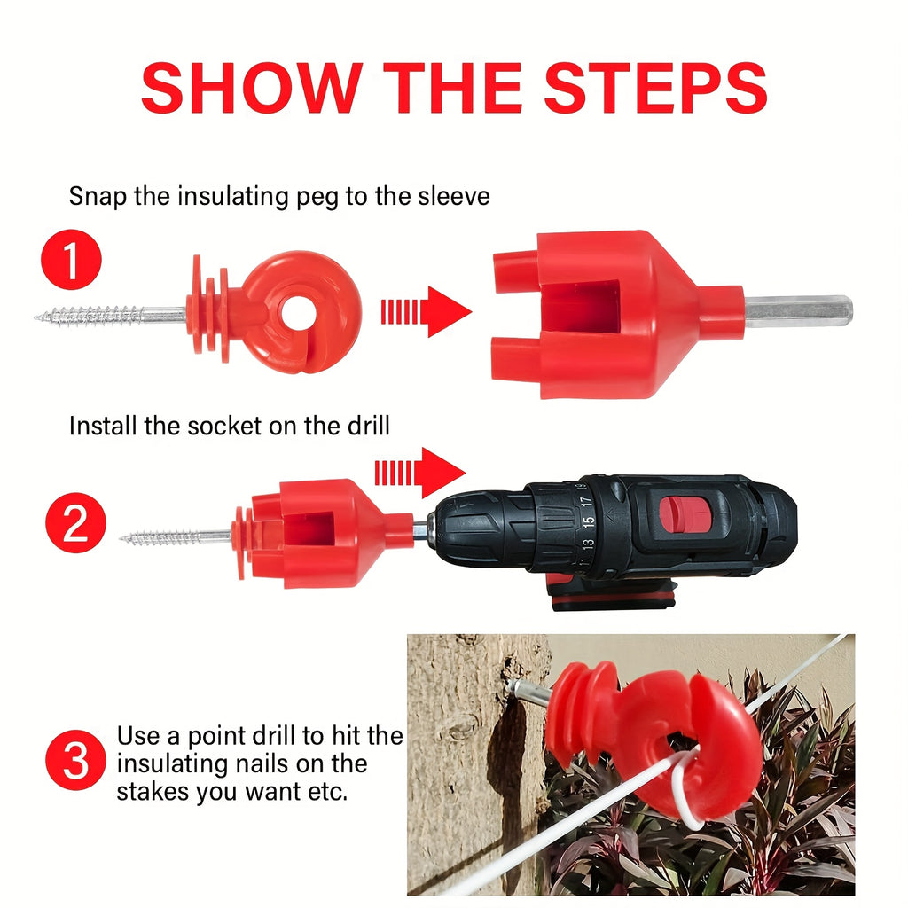 50/100pcs Metal Electric Fence Insulator - Includes Installation And Disassembly Tools, Self-Drilling Screws for Screwing In, Suitable for Wooden Posts in Homes, Pastures - Livestock And Agricultural Fences, High Wall Electric Fence Additions
