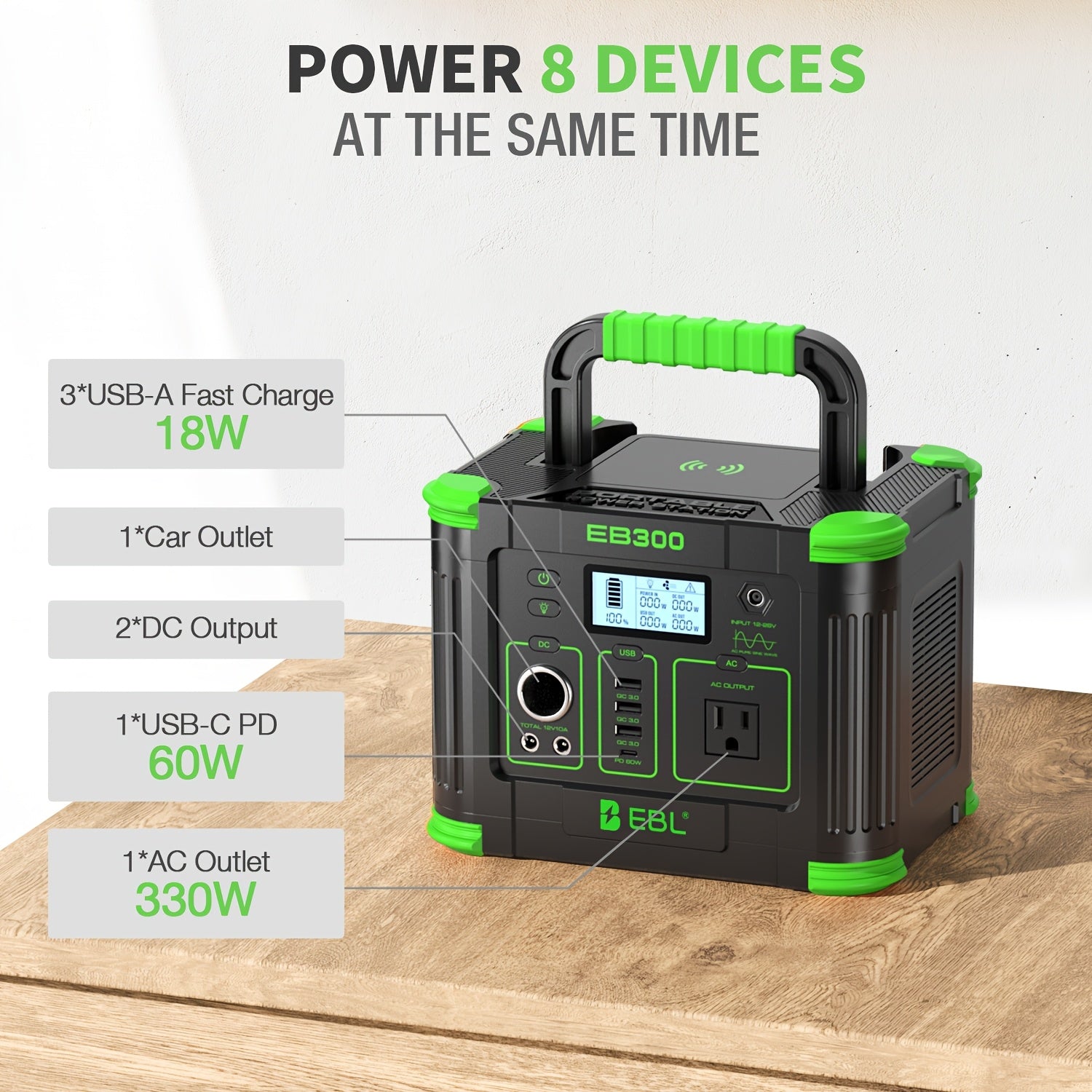 330W Portable Power Station/330W Powerstation With 100W Solar Panel, Equipe With Digital Display Screen, 288.6Wh Solar Generator With 110V Pure Sine Wave Output, Fast Charging, Battery Backup Supply For Home Emergencies, Outdoor Camping, Road Trips