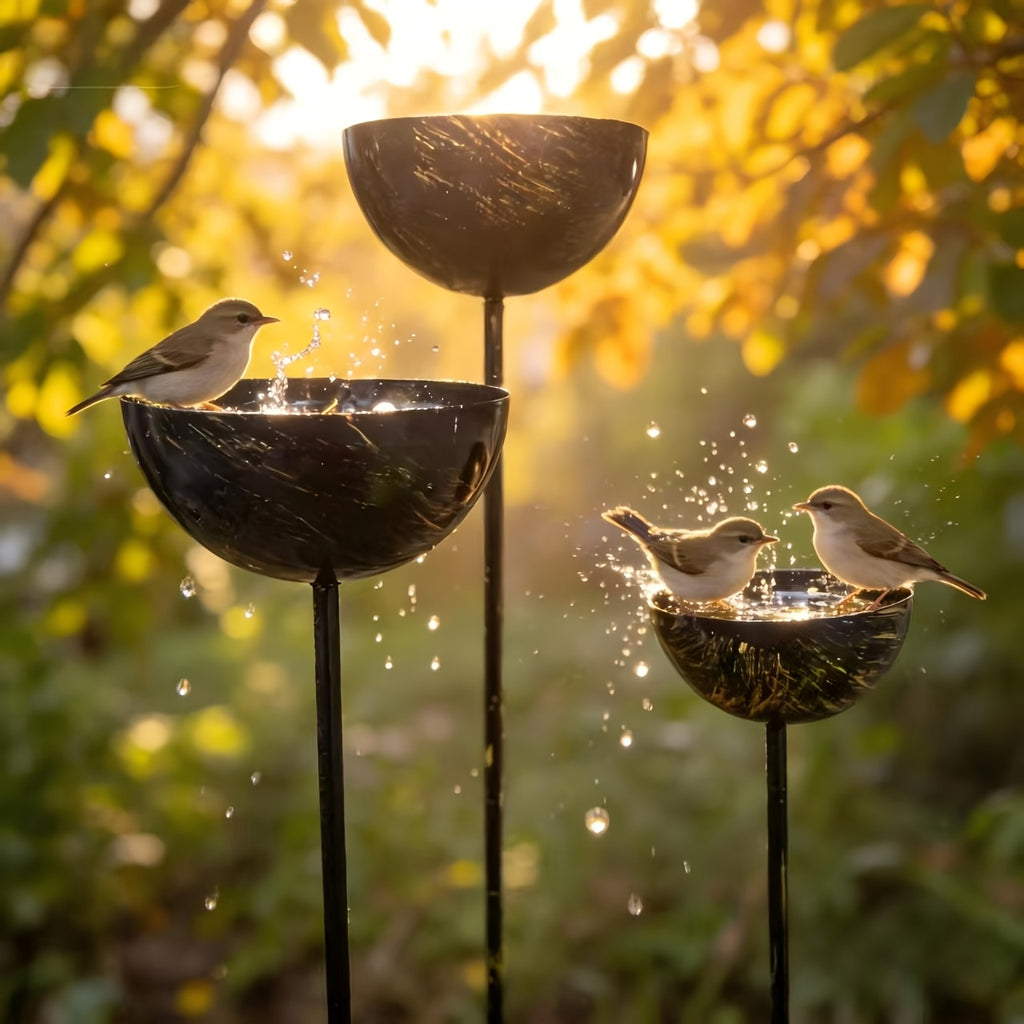 A Set of Three Outdoor Rainwater Containers, Retro and Beautiful Bird Bathtubs, Garden Courtyard Bird Feeder, Creative Outdoor Decoration