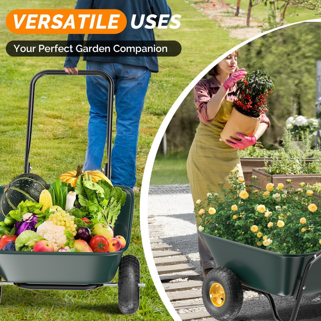 BONNLO Heavy-Duty 300LBS -Terrain Utility Cart with Single-Direction Wheels & Tailer - Portable Poly Dump Wagon Suitable for Garden, Farm, Grocery,, Lawn Care - Multiuse Vehicle for Cargo Transport