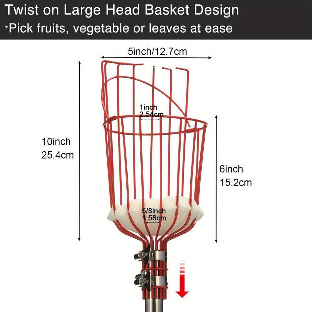 YEYEBEST Fruit Picking Tool, Fruit Picking Pole with Basket Height Adjustable, Mango, Lemon, Orange, Apple Picker, Fruit Catcher Tree Picker for Obtaining Fruit