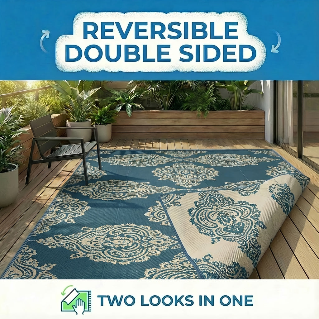 Reversible Mats, Plastic Straw Mat, Modern Area Mat, Large Floor Mat And Mat for Outdoors, RV, Patio, Backyard, Deck, Picnic, Beach, Trailer, Camping