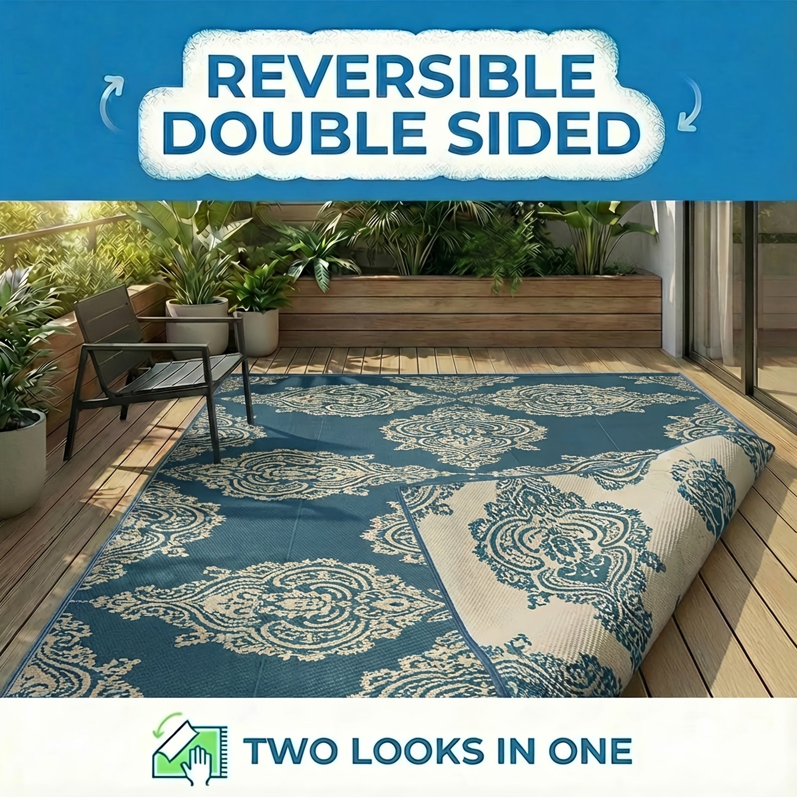 Reversible Mats, Plastic Straw Mat, Modern Area Mat, Large Floor Mat And Mat for Outdoors, RV, Patio, Backyard, Deck, Picnic, Beach, Trailer, Camping