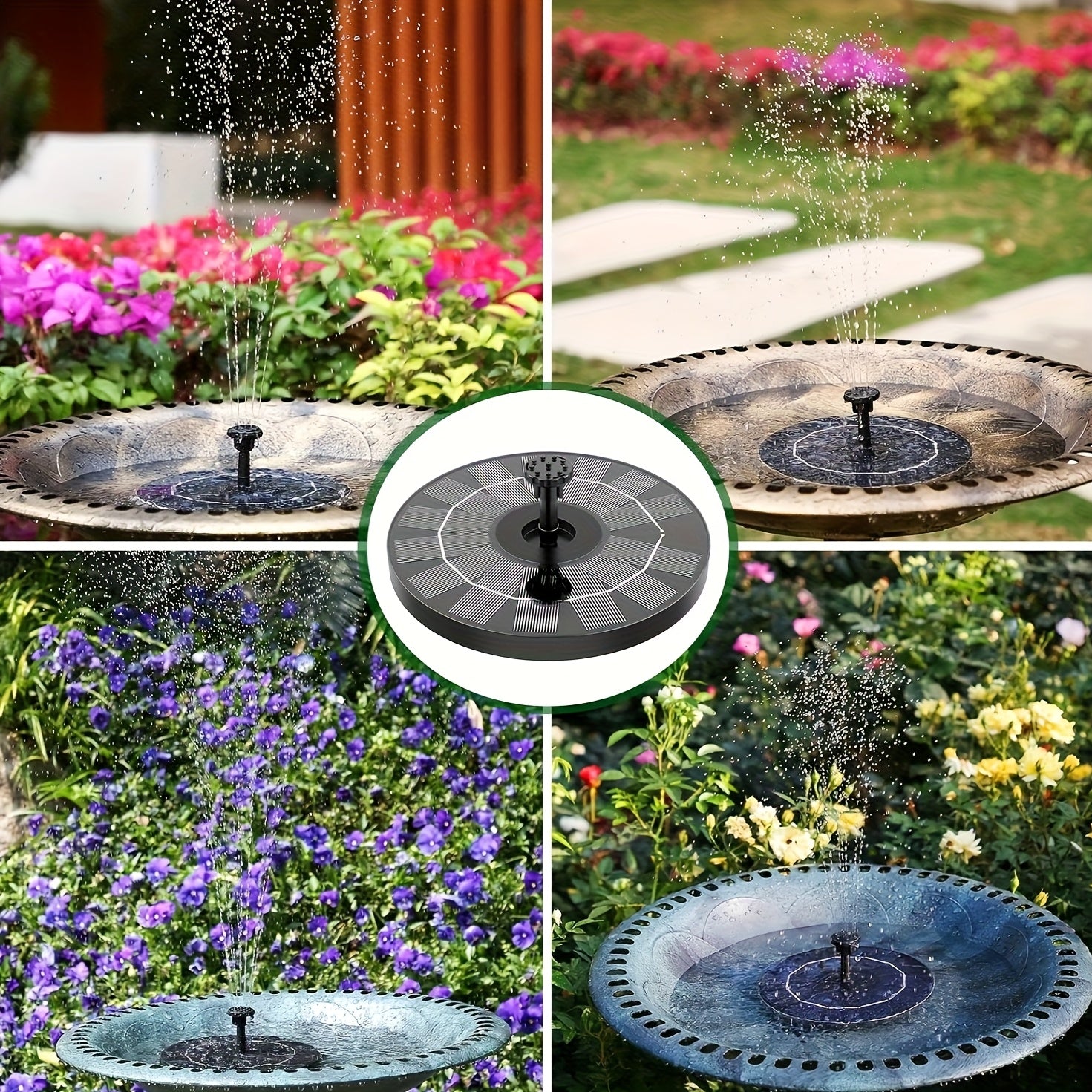 1.8W Solar Fountain, Outdoor Garden Solar Floating Fountain Pump with 6 Nozzles, Suitable for Birdhouses, Ponds, Gardens, Swimming Pools, Aquariums, Fish Tanks, Lakes, Outdoor Water Features, Solar Energy, Easy to Install, Garden Decoration