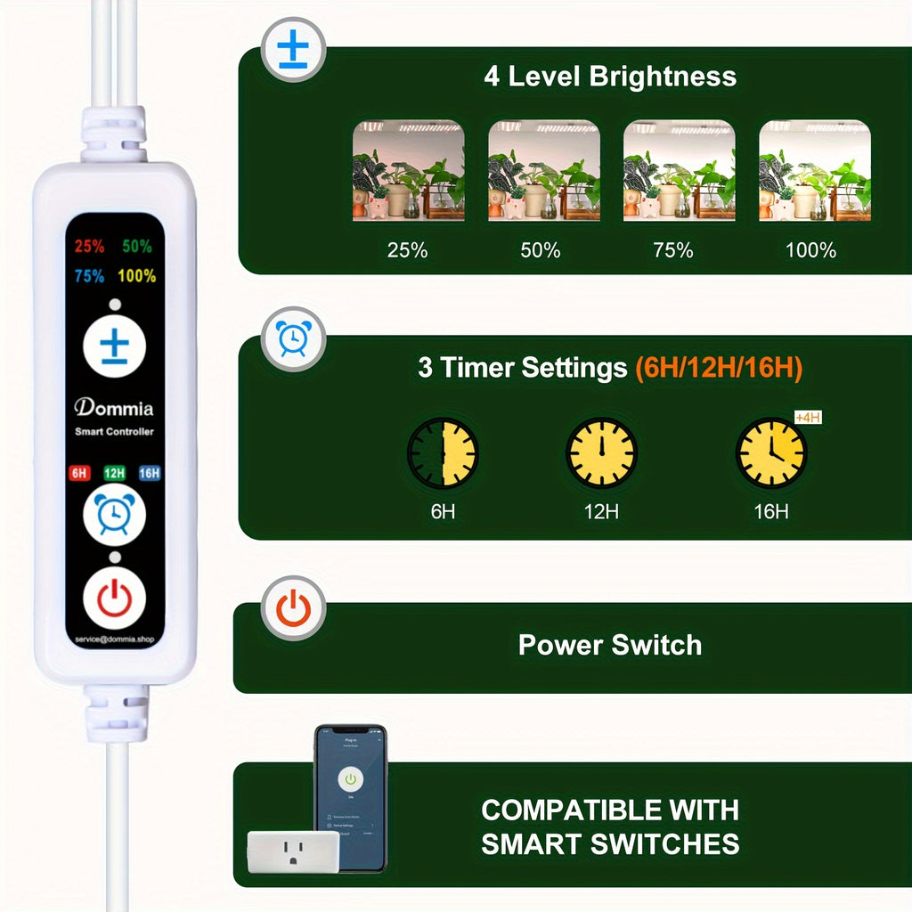 Dommia Full Spectrum LED Grow Light Featuring Adjustable Brightness, Optical Lens, And a Timer for 6, 12, Or 16 Hours - Powered by USB, Ideal for Indoor Plants And Suitable for Gardening Under Cabinets
