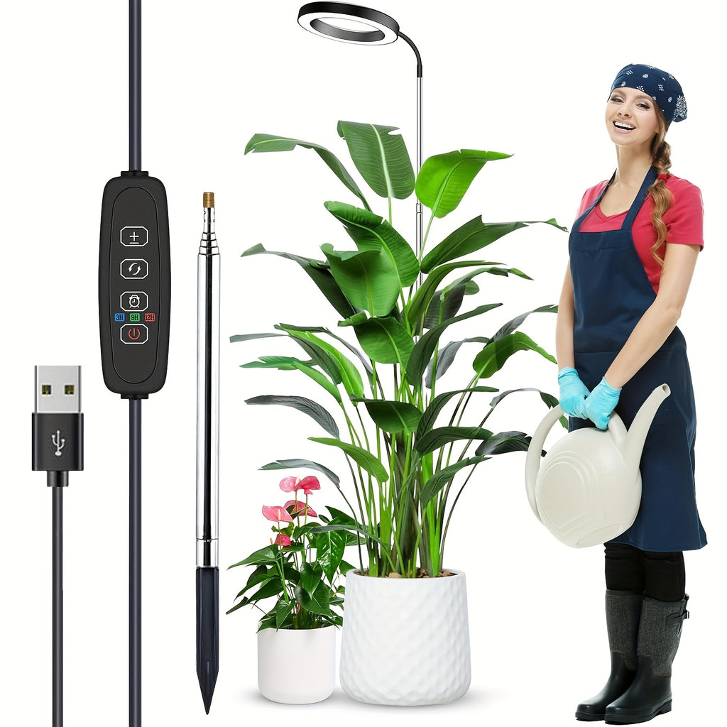 IGROWSLA 72 LED Full Spectrum Indoor Plant Grow Light, Adjustable Brightness, 3/9/12H Timer, 11.81-62.99inch Height, Ideal for Large Potted Plants, Painted Finish, USB Powered, No Battery Included