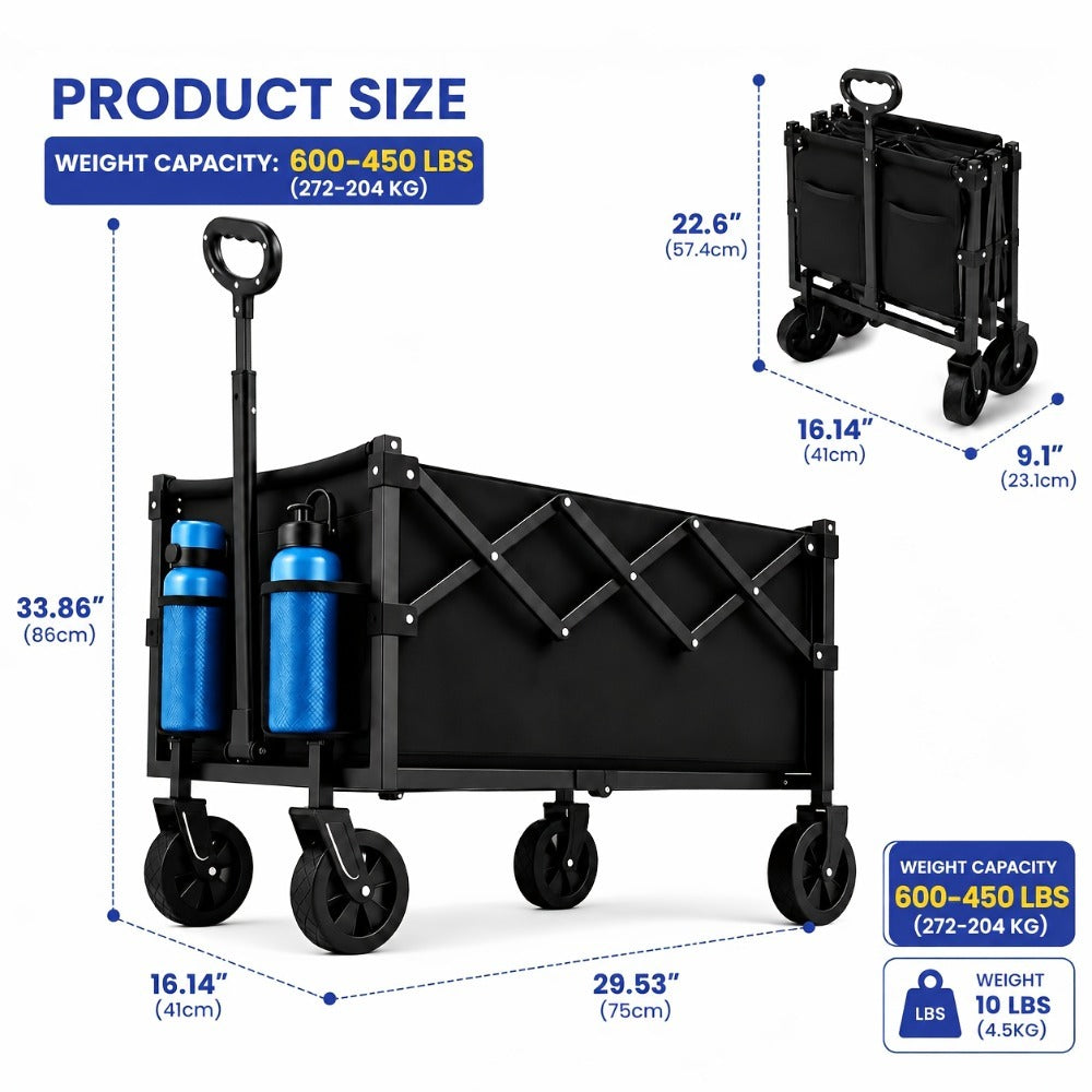 360 Degree All Terrain Folding Heavy Duty Garden Utility Wagon 450 600 Pounds Capacity Multipurposed Transport Cart for Camping Shopping Sports Equipment Black