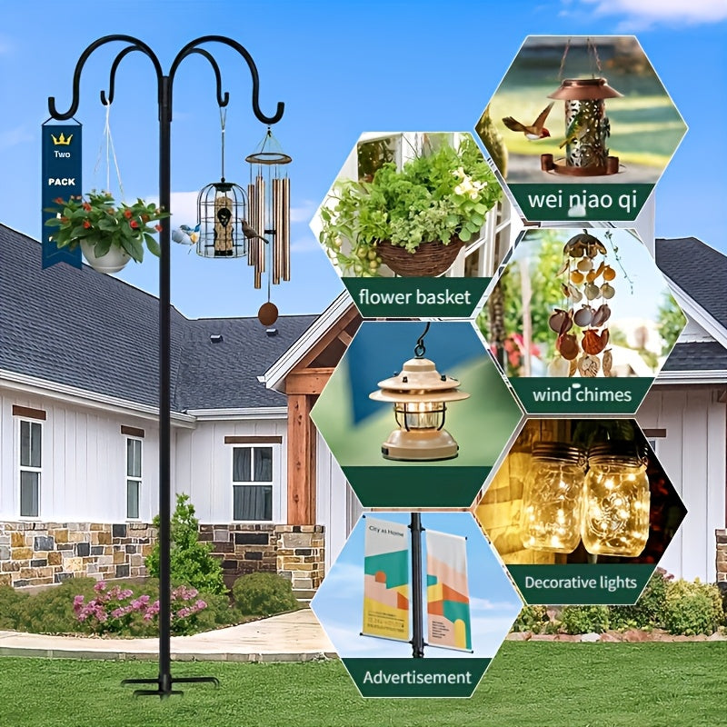 Pro 88"/80.9in Shepherd Hook - Windproof Anti-Tip Base & 4 Heavy-Duty Hooks (for Planters, String Lights, Wedding Arch Decor)
