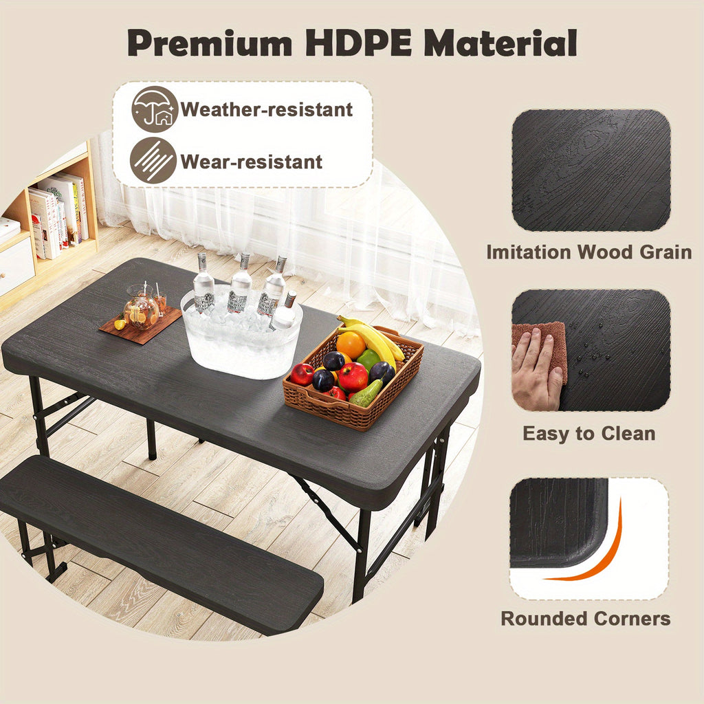 LIFEZEAL Outdoor Table And Bench Set, Portable Picnic Table Set with Two Benches, Durable HDPE Tabletop for All Weather, Robust Metal Frame, Spacious Picnic Table for Four People Non-Food Direct Contact