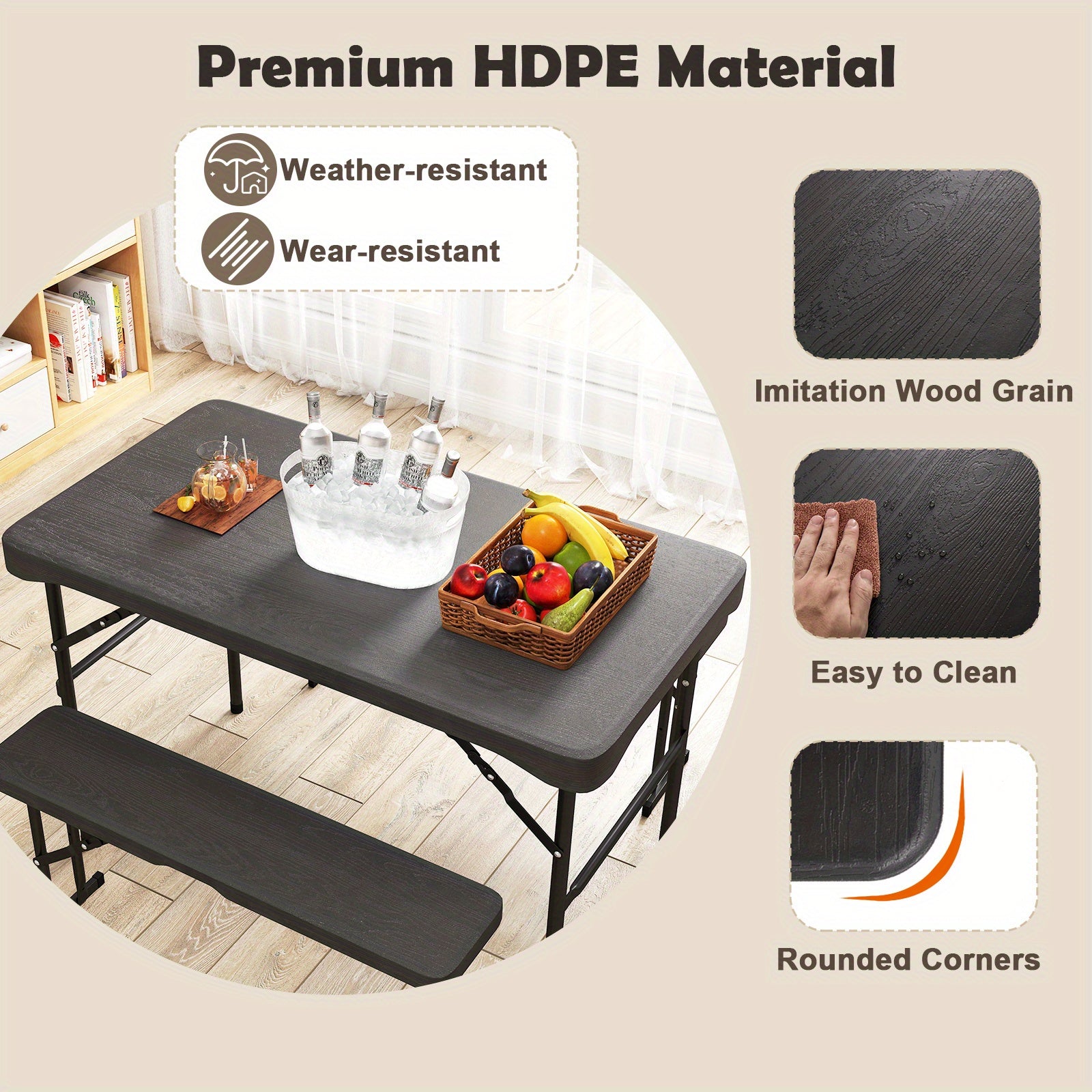 LIFEZEAL Outdoor Table And Bench Set, Portable Picnic Table Set with Two Benches, Durable HDPE Tabletop for All Weather, Robust Metal Frame, Spacious Picnic Table for Four People Non-Food Direct Contact