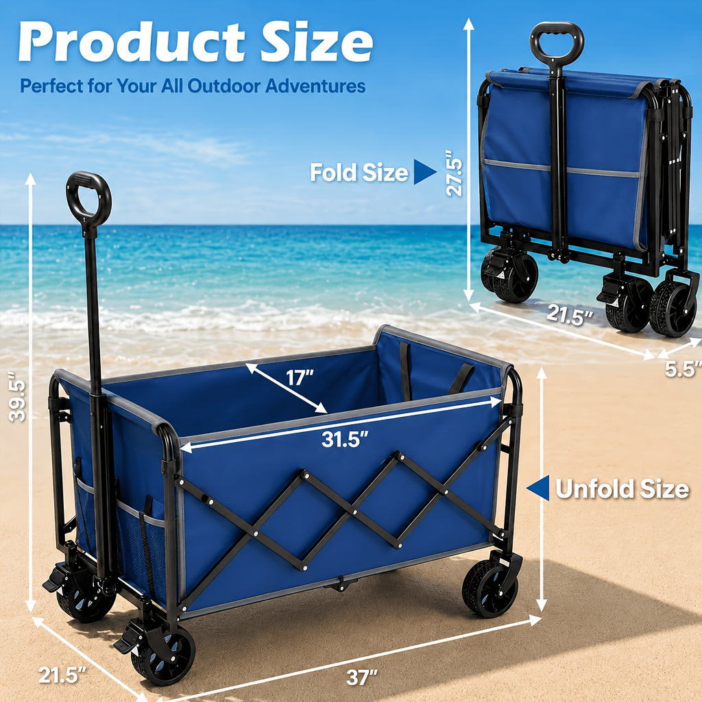 560 LBS Heavy Duty Collapsible Wagon Cart with All-Terrain Wheels, Foldable Outdoor Utility Wagon with 2 Cup Holders for Camping, Beach, Garden, Shopping & Travel