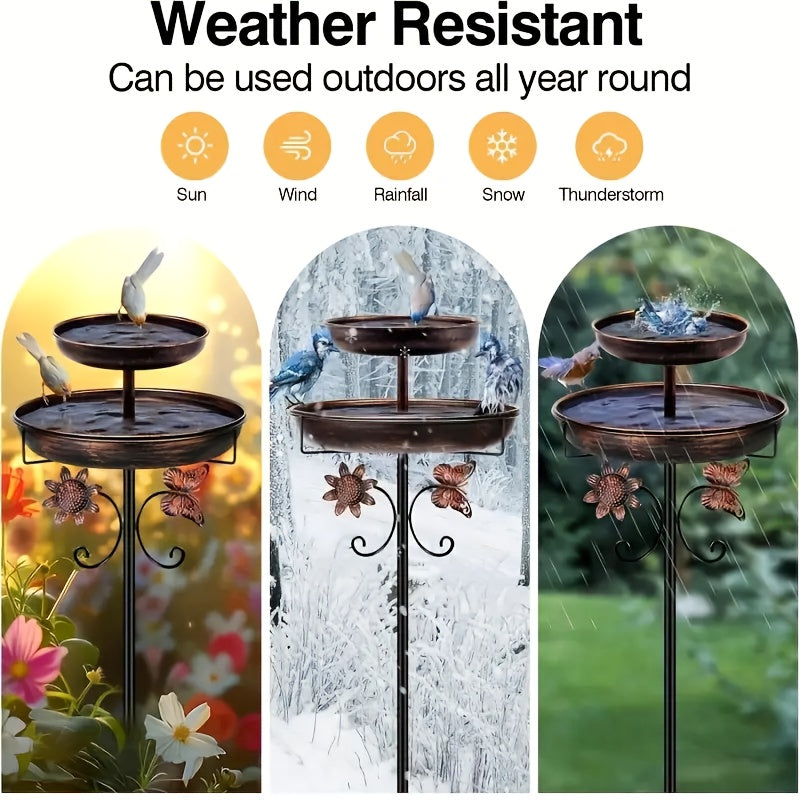 46 Inch Heavy-duty Metal Double-layer Bird Bath Tub -7.9 Feet Plus 12 Inches Double-layer Large Capacity Water Collection Feeding Basin, 5-claw Stable Base, Durable, Courtyard Decoration, Easy To Install And Clean, Multifunctional Bird Feeder