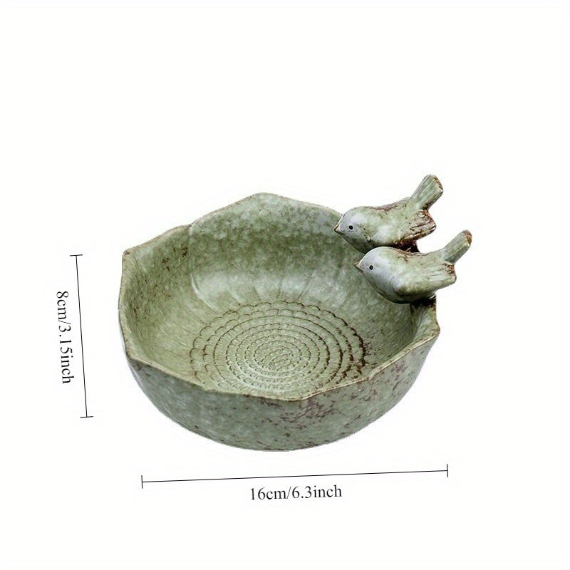 Fun Garden Ceramic Succulent Planter Pot with Bird Decor - Rust-Resistant Lightweight Indoor/Outdoor Geometric Design, Classic Round Pot for Herbs, Flowers, Office Desk, Balcony & Garden Decor