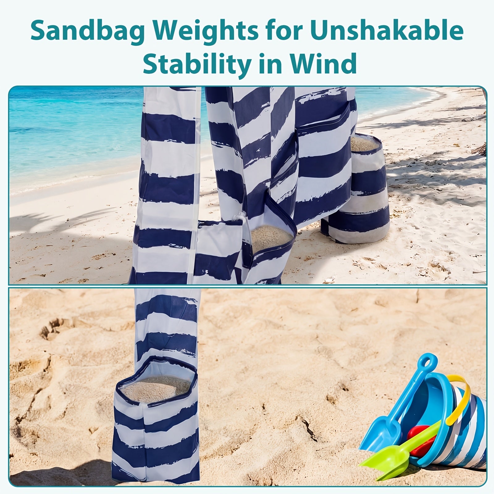 Portable Beach Cabana Shelter Canopy, UPF 50+ Sand Pocket Sun Shade with Carry Bag, Easy Setup Outdoor Beach Tent with Vent Top, for Family & Friends