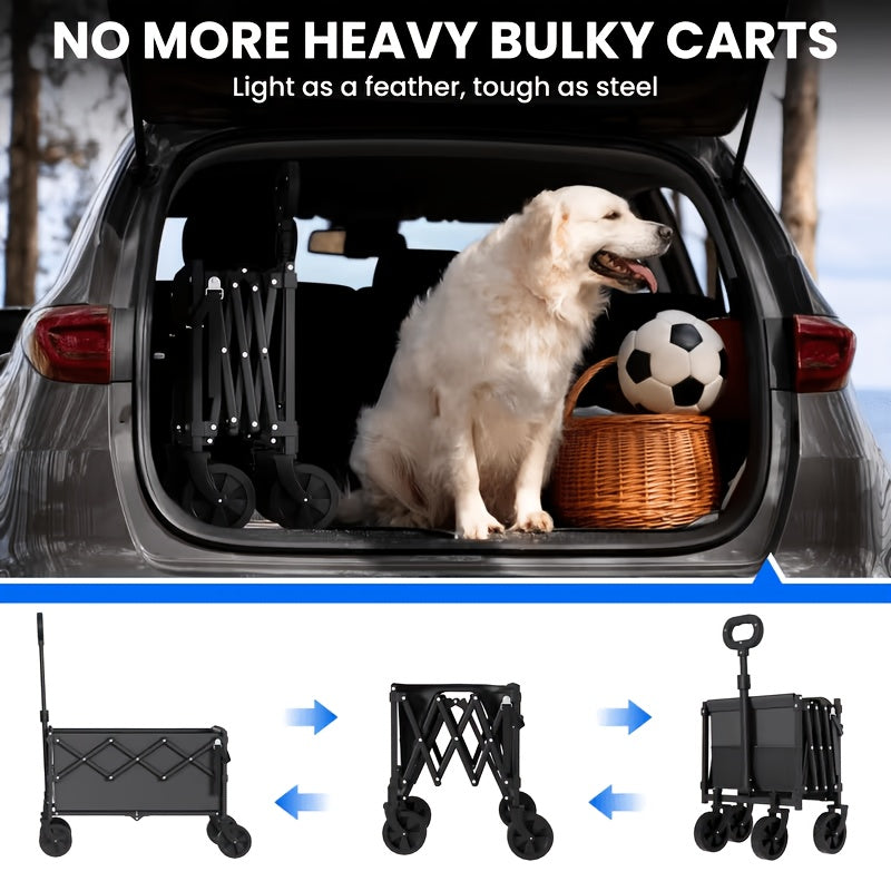 Heavy Duty All Terrain Folding Cart - Stainless Steel Frame And 600D Oxford Cloth, Foldable Multifunctional Truck Suitable for Camping, Gardening, Beach, Shopping - No Assembly Required