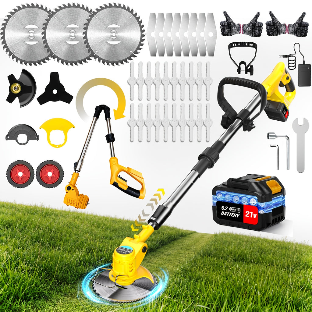 5200mAh Cordless Weed Wacker, 4-in-1 Electric Grass Trimmer, High-Capacity Batteries & Fast Charger, Electric Brush Cutter Kit with 30+ Blades (Metal/Plastic/Saw), Heavy Duty Yard Tool for Garden Patio, for Lawns, Gardens, And Yards Tool Discount,Men