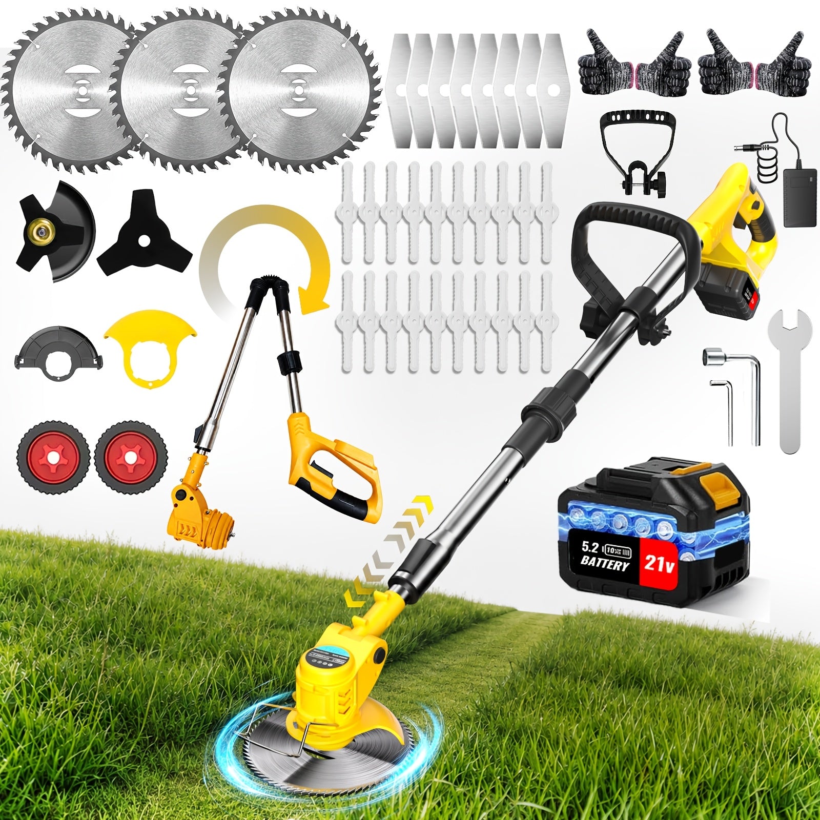 5200mAh Cordless Weed Wacker, 4-in-1 Electric Grass Trimmer, High-Capacity Batteries & Fast Charger, Electric Brush Cutter Kit with 30+ Blades (Metal/Plastic/Saw), Heavy Duty Yard Tool for Garden Patio, for Lawns, Gardens, And Yards Tool Discount,Men