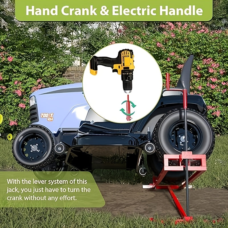 Lawn Mower Lift Jack, 880 Lbs Capacity Telescopic Maintenance Jack with Manual Handle And Power Tool Extension Handle, Adjustable Height - Lawn Mower Lift Table for Garden Tractors/Riding Lawn Mower