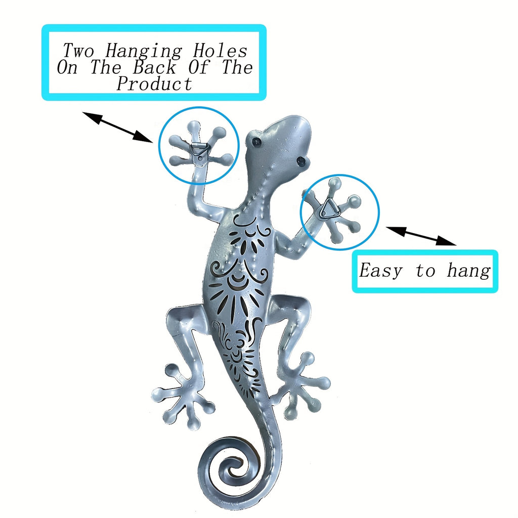 SALLING Handcrafted Metal Gecko Wall Decor, Vibrant Hollow-Out Lizard Design, No Electricity Needed, Artistic Home/Garden/Porch Accent, Porch Decoration|Vibrant Wall Art|Handcrafted Metal Art, Gecko Deco